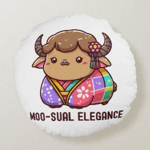 Almofada Redonda Vaca em Elegância nas Terras Altas