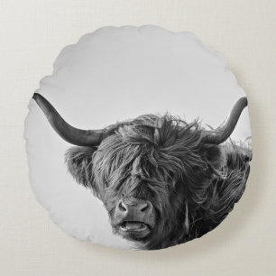 Almofada Redonda Vaca resistente das montanhas no monochrome