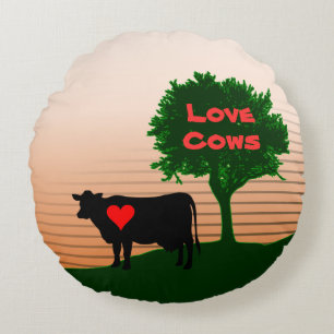 Almofada Redonda Vacas de Amor - Vaca Silhoule com Árvore Solitária