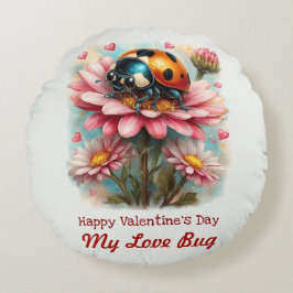 Almofada Redonda Valentine Love Bug on Blossoms Rose