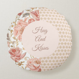 Almofada Redonda Valentine's Day, Hug and Kisses, Flowers, Pixels