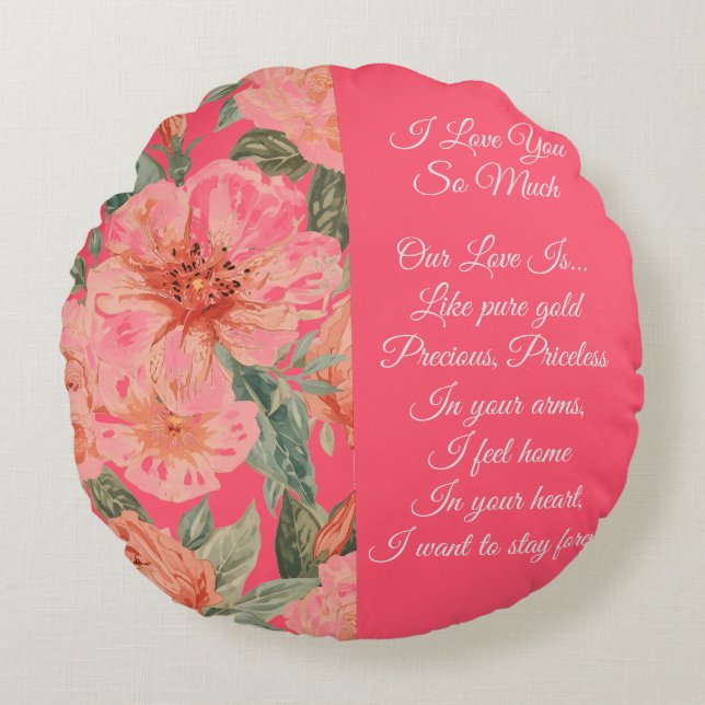 Almofada Redonda Valentines Day, I Love You So Much, Love Poem (Frente)