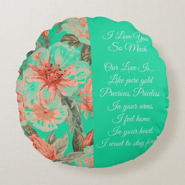 Almofada Redonda Valentines Day, I Love You So Much, Love Poem (Frente)