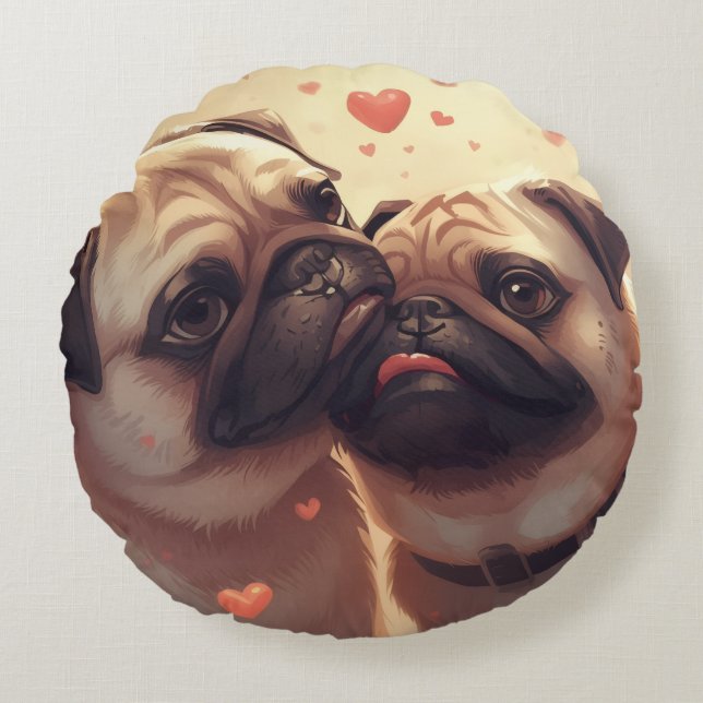Almofada Redonda Valentine's Day Pug Love Round Pillow (Frente)