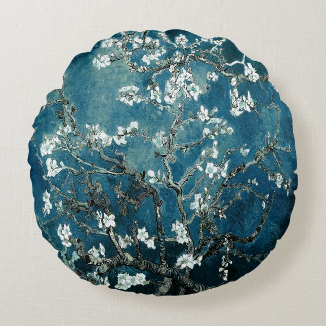 Almofada Redonda Van Gogh Almond Blossoms Dark Teal (Frente)