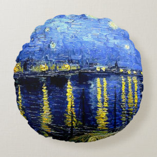 Almofada Redonda Van Gogh - Noite Estrelada sobre o Ródano