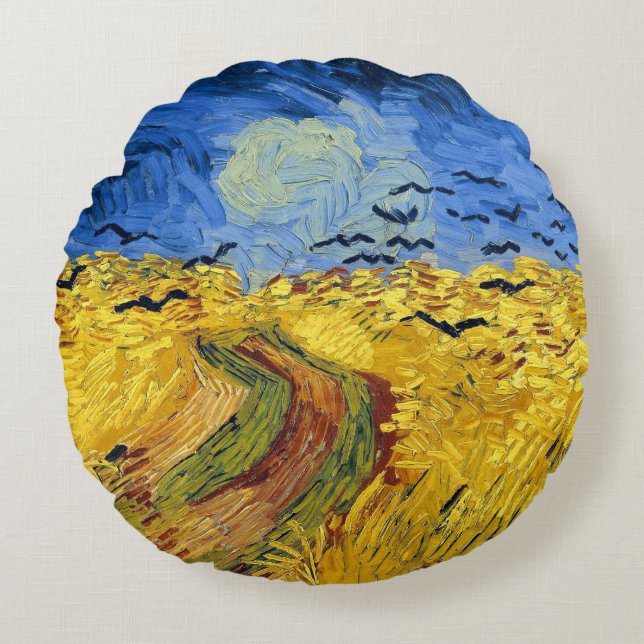Almofada Redonda Van Gogh Wheat Fields impressionista Painting (Frente)