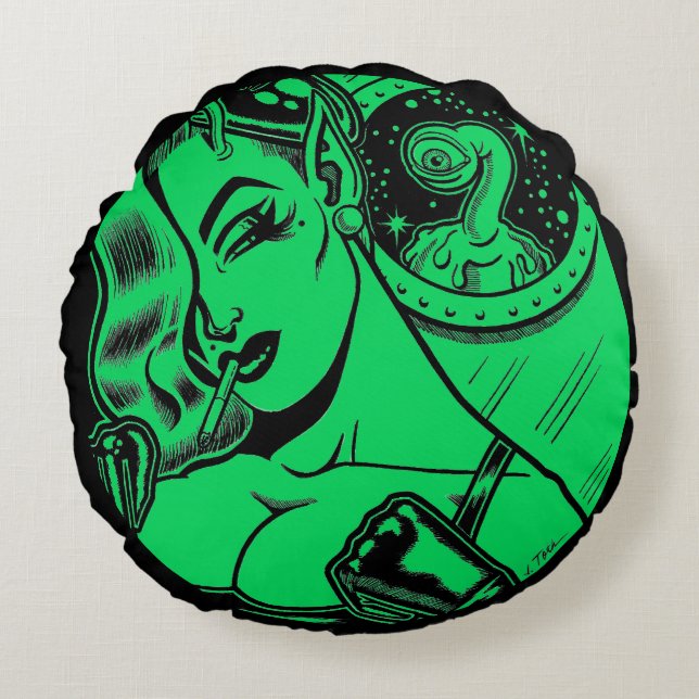 Almofada Redonda Vana DeVinyl™/Peeping Blob (Frente)
