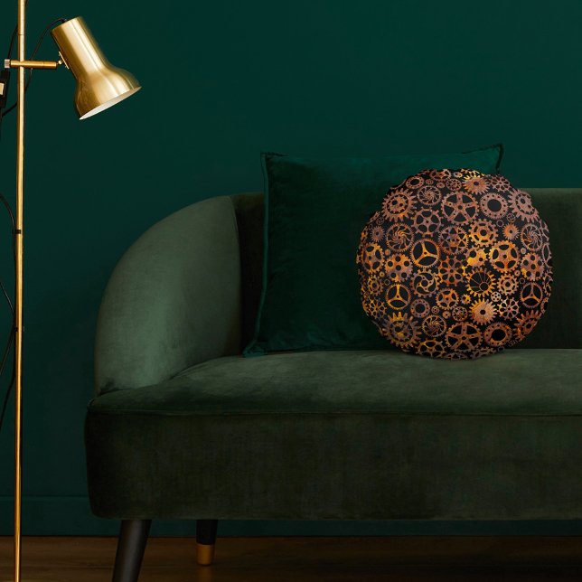 Almofada Redonda Vapor de engrenagens enferrujadas super coloridas (Criador carregado)