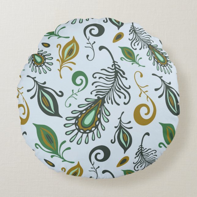 Almofada Redonda Várias penas coloridas (Frente)