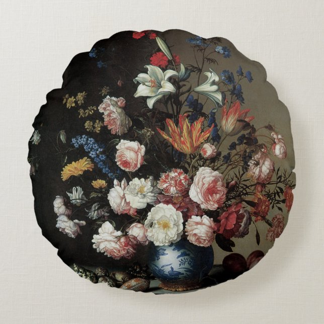 Almofada Redonda Vase of Flowers by a Window, Balthasar van der Ast (Frente)