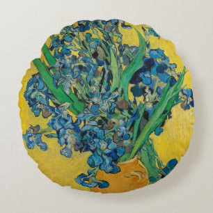 Almofada Redonda Vaso Van Gogh com Íris Classic Impressionismo