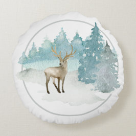 Almofada Redonda Vedante de Natal da Woodland Watercolor