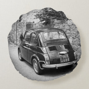 Almofada Redonda Veículo FIAT 500 a preto e branco