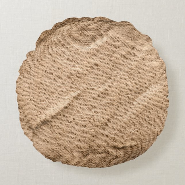 Almofada Redonda Velho pano marrom: fundo texturizado. (Frente)