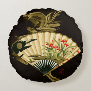 Almofada Redonda Ventilador oriental esmagado com Design Floral