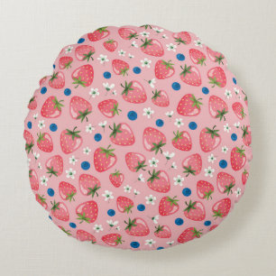 Almofada Redonda Verão de morango, fundo feminino de desenho animad