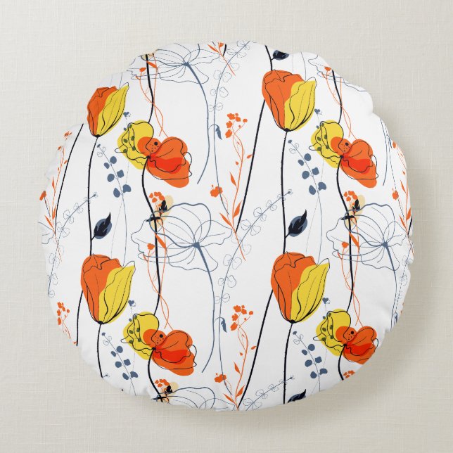 Almofada Redonda Verão tropical | Belos Design de flores amarelas (Frente)