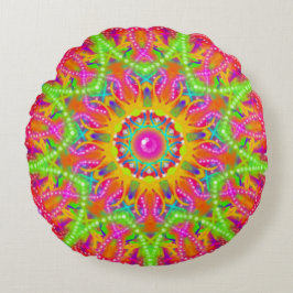 Almofada Redonda Verde limão Boho Star Mandala