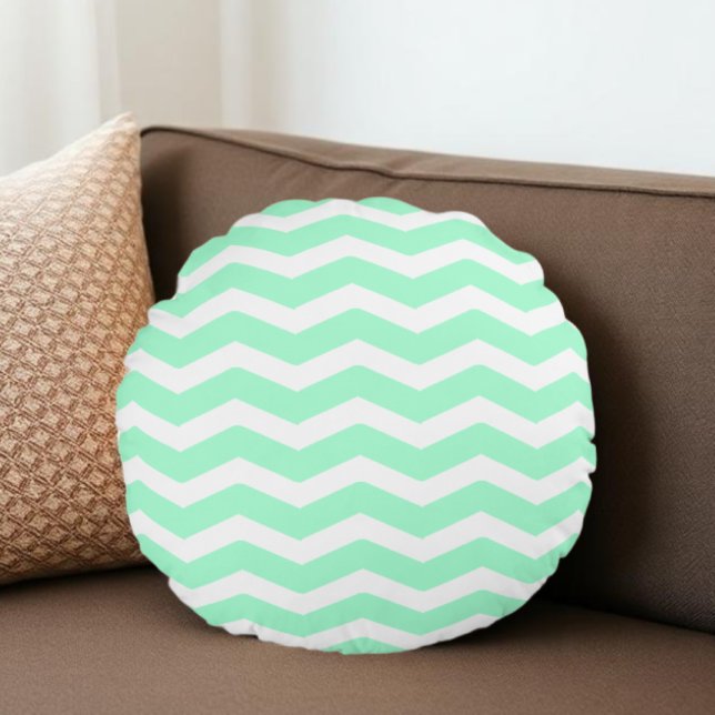 Almofada Redonda Verde Menta Chevron (Criador carregado)