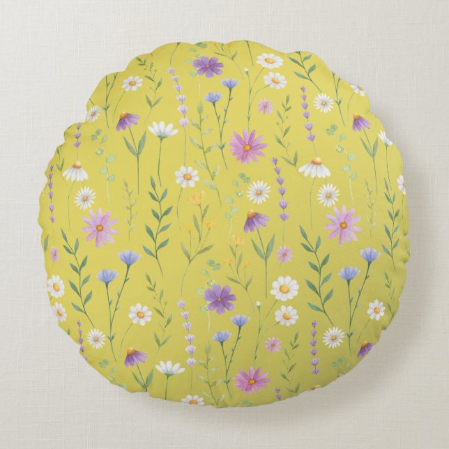 Almofada Redonda Verde Moderno Aquarela Flórida Botânica Rústica (Frente)