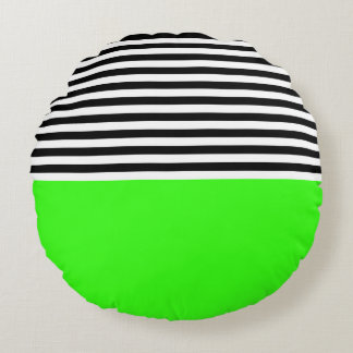 Almofada Redonda Verde neon com riscas brancas e pretas