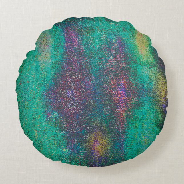 Almofada Redonda Verde vestido e envelhecido com tom ciano (Frente)