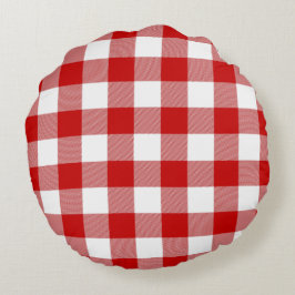 Almofada Redonda Verificação de Gingham Vermelho e Branco