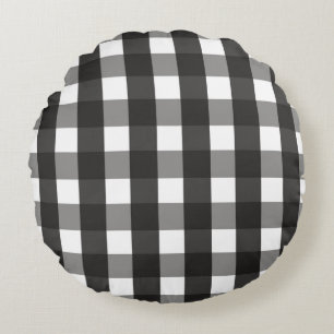 ALMOFADA REDONDA VERIFICAÇÃO DO GINGHAM BRANCO E NEGRO DE EXPLORAÇÃ