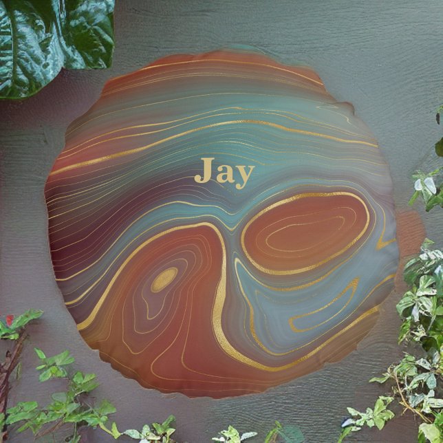 Almofada Redonda Vermelho Azul e Agato Tan Olhem com Dourado (Criador carregado)