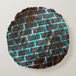 Almofada Redonda Vermelho azul manchado, arranhões, rede ou efeito