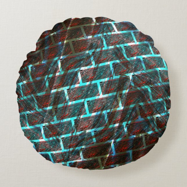 Almofada Redonda Vermelho azul manchado, arranhões, rede ou efeito  (Frente)