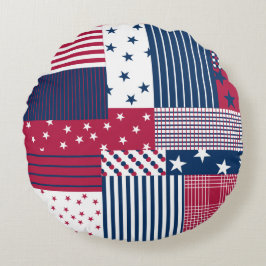 Almofada Redonda Vermelho, Branco e Azul