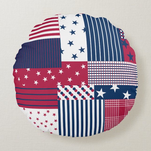 Almofada Redonda Vermelho, Branco e Azul (Frente)