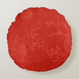 Almofada Redonda Vermelho Brilhante no Padrão Floral Vermelho