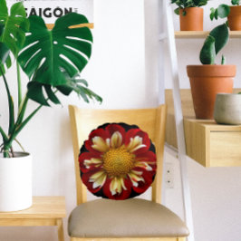 Almofada Redonda Vermelho Collarette Dahlia Floral a Preto