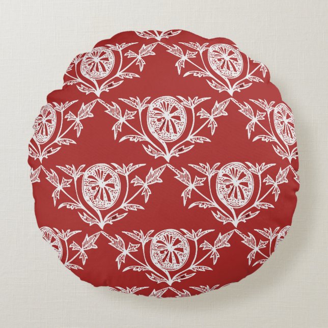 Almofada Redonda Vermelho e branco viajante mundial (Frente)