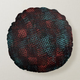 Almofada Redonda Vermelho escuro, azul, arranhões cruzados, quadrad