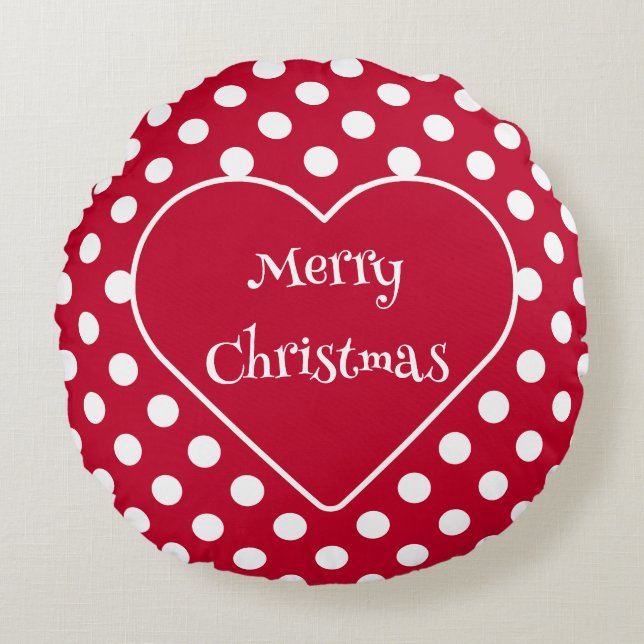Almofada Redonda Vermelho + Pontos Brancos Polka (Frente)