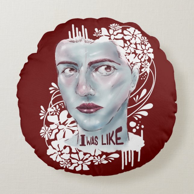 Almofada Redonda Vermelho Travesseiro Redondo Eu Estava Como (Frente)