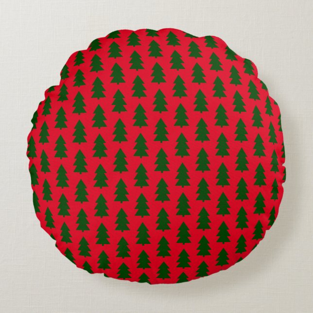 Almofada Redonda Vermelho verde árvore de Natal (Frente)