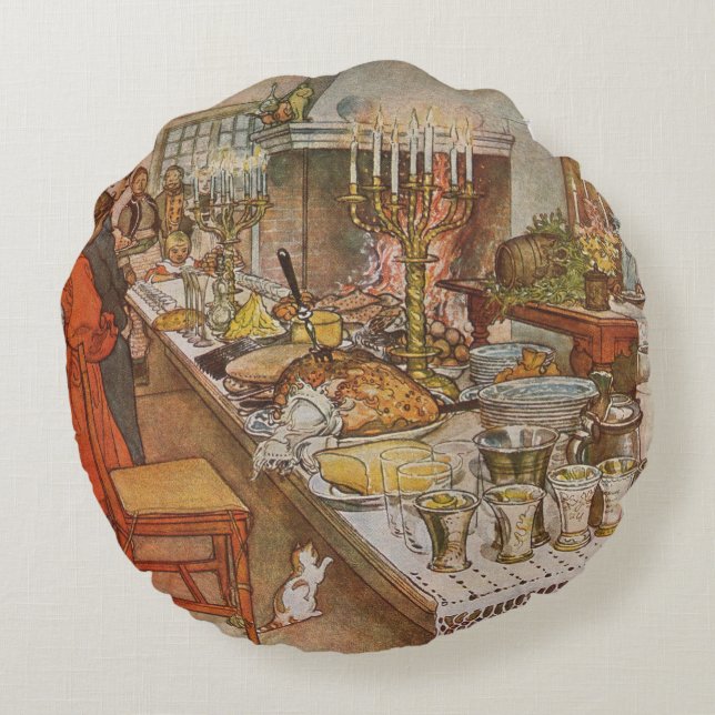 Almofada Redonda Véspera de Natal Carl Larsson 1904 (Verso)