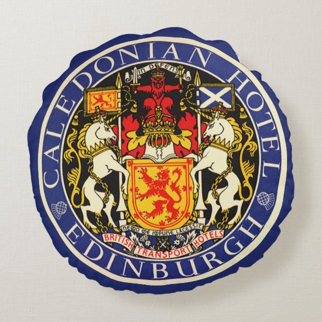 Almofada Redonda Viagens vintage Caledonian Hotel Edinburgh Scotlan (Verso)
