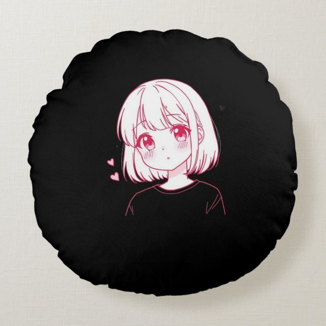 Almofada Redonda "Vibrações de Amor de Anime" (Frente)