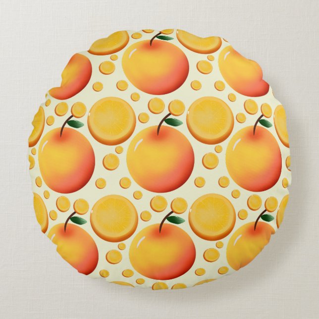 Almofada Redonda Vibrant 3D Glossy Orange and Mandarin fruit  (Frente)