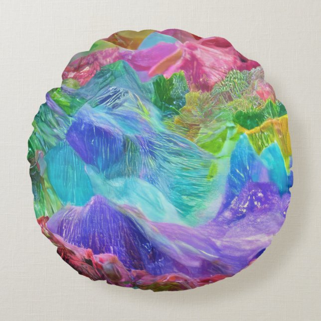 Almofada Redonda Vibrant Crystal Mountain Abstrato (Frente)