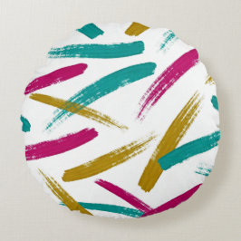 Almofada Redonda Vibrant Strokes,Teal, Magenta & Mustard pattern