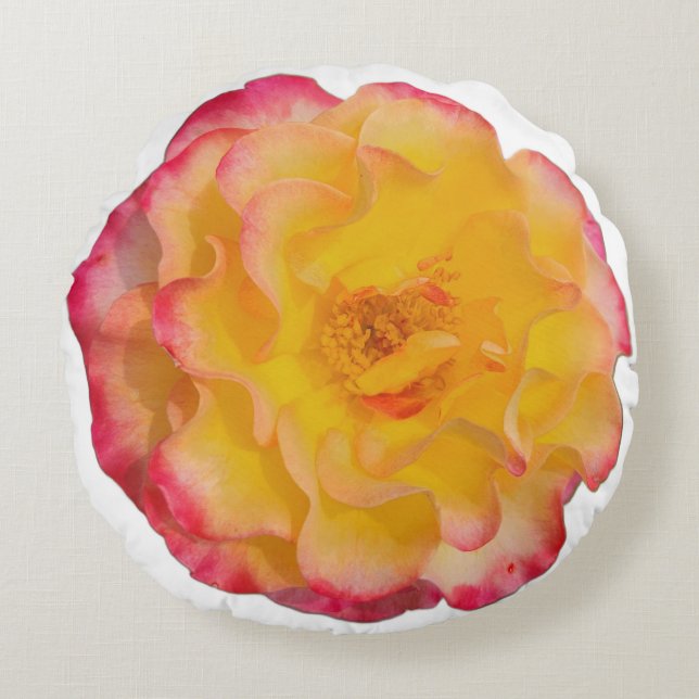Almofada Redonda Vibrant Yellow and Pink Rose Round Pillow (Frente)