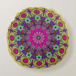 Almofada Redonda Vibrante Mandala Amarelo sunshine