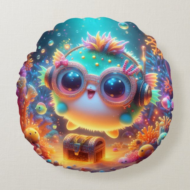 Almofada Redonda Vida marinha (Frente)